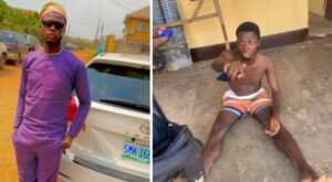 The suspect, Adeleye Ayomide's photos before and after arrest